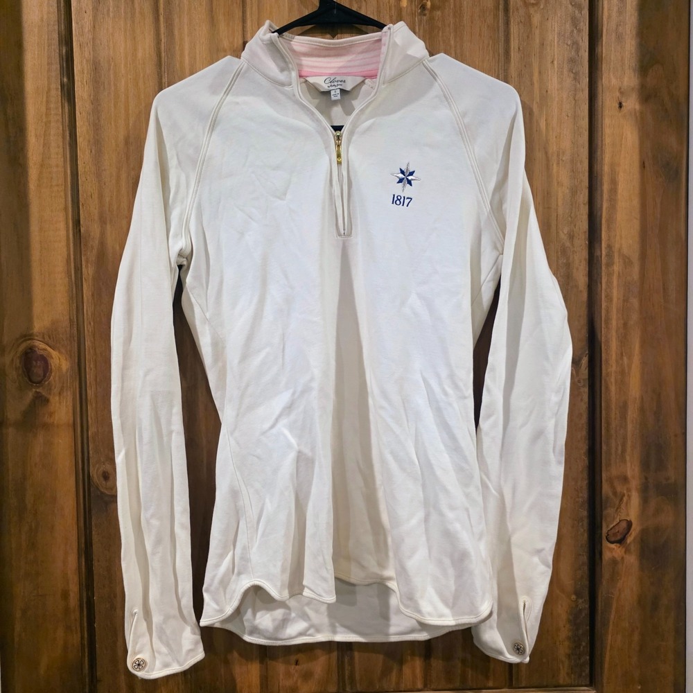 Clover by Bobby Jones Pullover Womens White‎ Small Embroidered Logo Golf 1/4 Zip